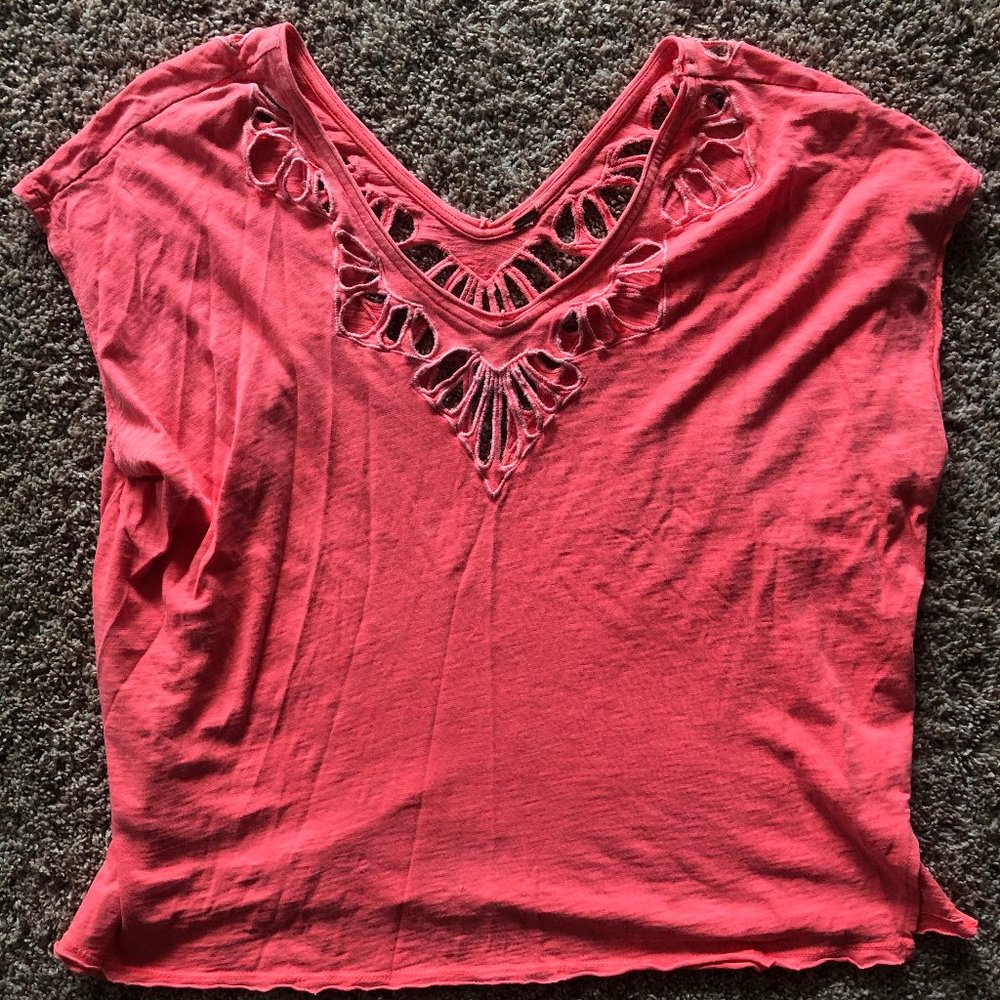 Free People Embroidered Neckline Top